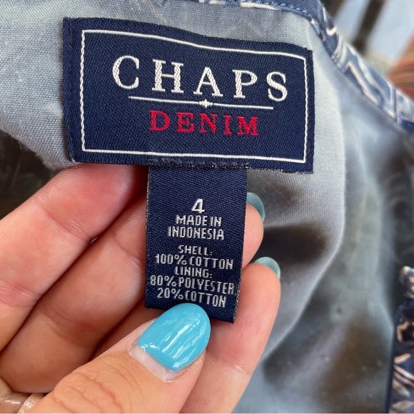 CHAPS DENIM Women's Blue and White Geometric Tiered Peasant Skirt - size 4 - Picture 4 of 7